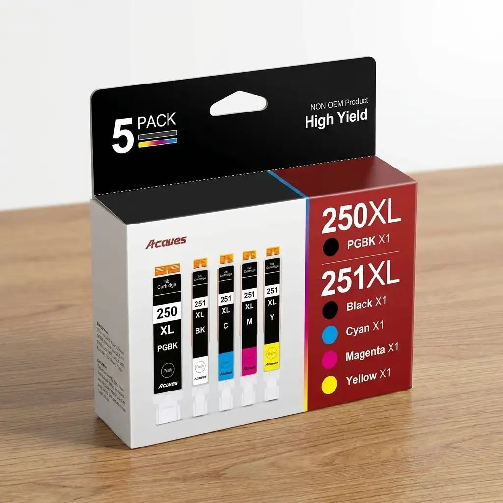 Acaves Canon PGI-250XL CLI-251XL Compatible Ink Cartridges 5-Pack for PIXMA MX922 MX920 IP8720 MG5520 MG7520