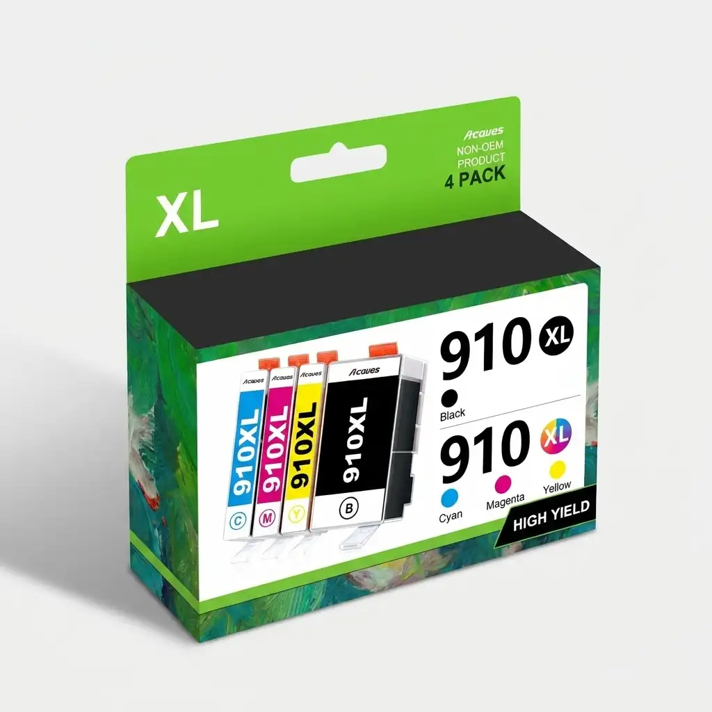 Acaves HP 910XL Compatible Ink Cartridges 4-Pack Black Cyan Magenta Yellow for OfficeJet Pro 8020